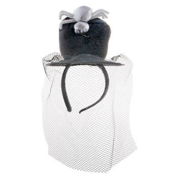 Funny Fashion Halloween&nbsp;thema mini hoedje op diadeem met sluier - one size - zwart - meisjes/dames - Verkleedhoofdd