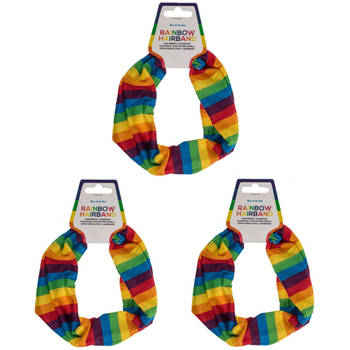 Haarbandje voor dames - 3x - Gay Pride/Regenboog - polyester - Verkleedhaardecoratie