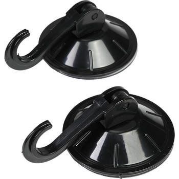2x zwart zuignaphaken met hevel voor badkamer en keuken - Zuignap met Haak Set - Kunststof - Ø 55 mm