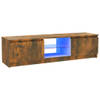 The Living Store TV-meubel - Kast met bewerkt hout en LED-verlichting - 120x30x35.5 cm - Gerookt eiken