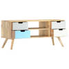 The Living Store Mangohouten Tv-kast - 110x35x48 cm - Bruin en Meerkleurig - 4 lades en 2 vakken