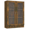 The Living Store Vitrinekast - Gerookt eiken hout - 82.5 x 30.5 x 115 cm - Met 3 vakken en 2 glazen deuren