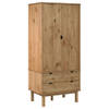 The Living Store Kledingkast OTTA - Massief grenenhout - 76.5 x 53 x 172 cm - 2 lades - 1 groot vak