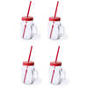 4x stuks Drink potjes van glas Mason Jar rode deksel 500 ml - Drinkbekers