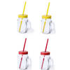 4x stuks drink potjes van glas Mason Jar geel/rood 500 ml - Drinkbekers