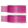 2x Fuchsia roze organzalint rollen 2,5 cm x 20 meter cadeaulint verpakkingsmateriaal - Cadeaulinten