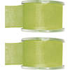 2x Groene organzalint rollen 4 cm x 20 meter cadeaulint verpakkingsmateriaal - Cadeaulinten