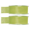 2x Groene organzalint rollen 2,5 cm x 20 meter cadeaulint verpakkingsmateriaal - Cadeaulinten
