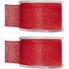 2x Rode organzalint rollen 4 cm x 20 meter cadeaulint verpakkingsmateriaal - Cadeaulinten