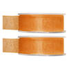 2x Oranje organzalint rollen 2,5 cm x 20 meter cadeaulint verpakkingsmateriaal - Cadeaulinten