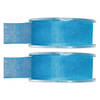 2x Turquoise organzalint rollen 2,5 cm x 20 meter cadeaulint verpakkingsmateriaal - Cadeaulinten