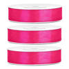 3x Donker roze satijnlinten op rol 1,2 cm x 25 meter cadeaulint verpakkingsmateriaal - Cadeaulinten
