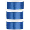 3x Helderblauwe satijnlinten op rol 2,5 cm x 25 meter cadeaulint verpakkingsmateriaal - Cadeaulinten
