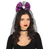 Halloween thema diadeem met strik en sluier - one size - zwart/paars - meisjes/dames - Verkleedhoofddeksels