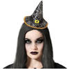 Halloween heksenhoed - mini hoedje op diadeem - one size - zwart/zilver - meisjes/dames - Verkleedhoofddeksels