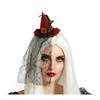 Halloween heksenhoed - mini hoedje op diadeem - one size - rood - met sluier - meisjes/dames - Verkleedhoofddeksels