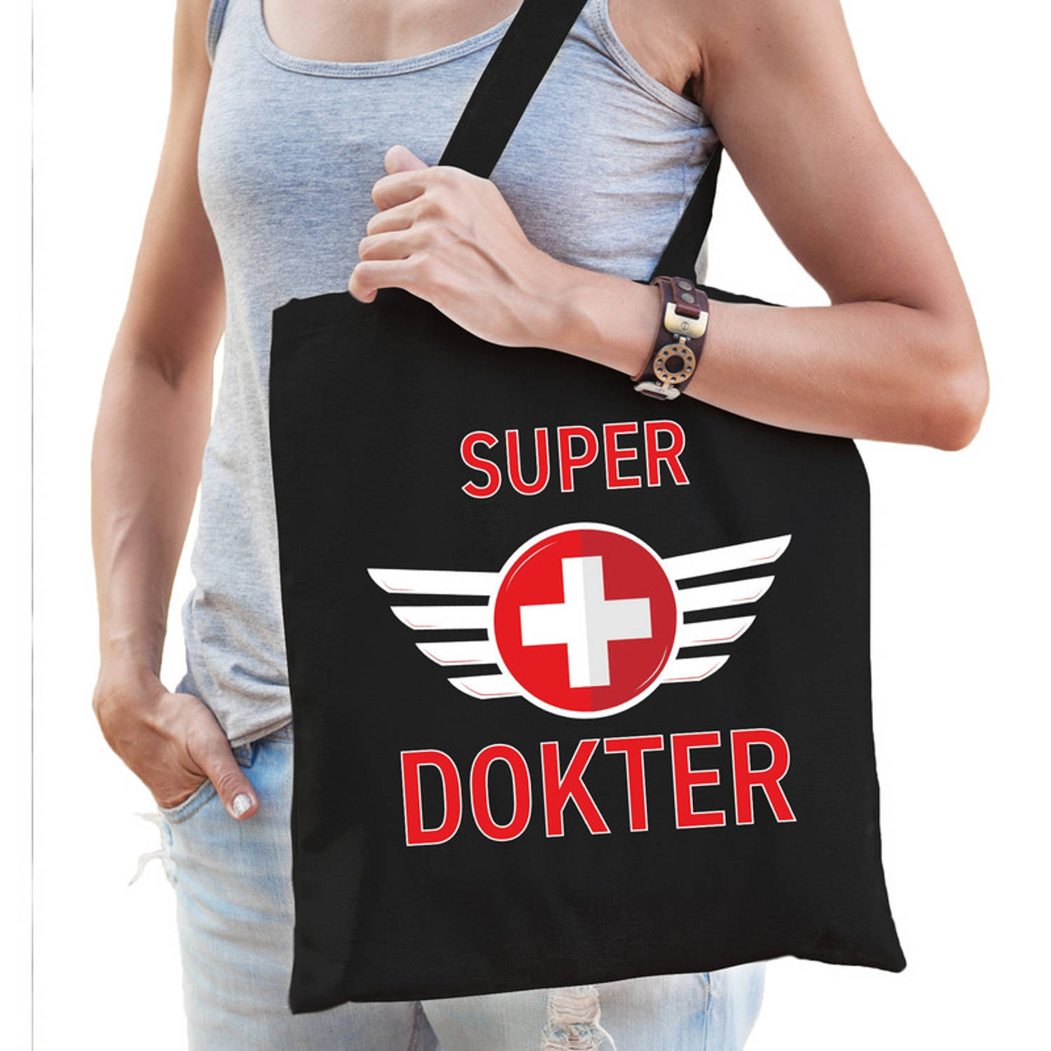 Super dokter cadeau tas zwart voor dames Feest Boodschappentassen