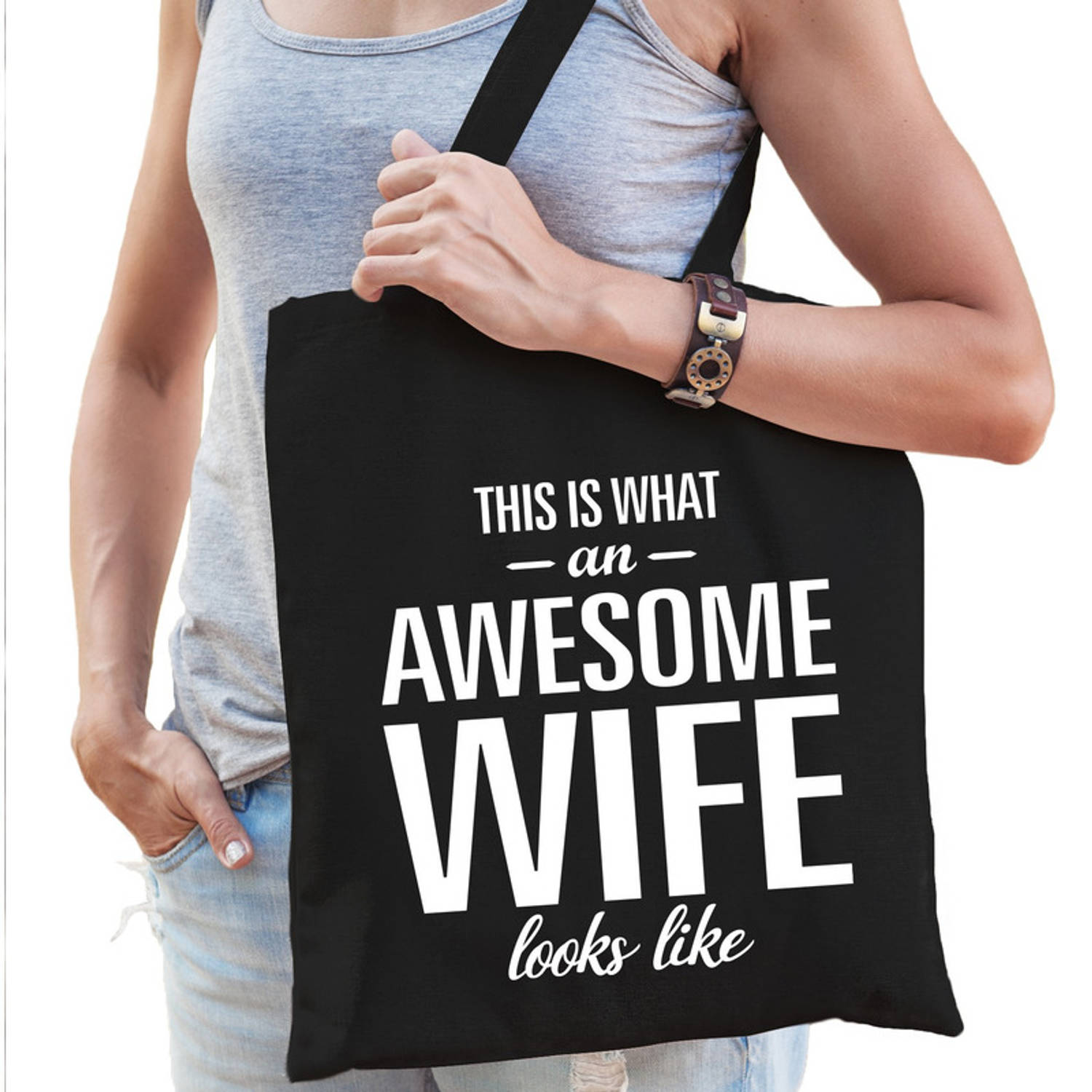 Awesome wife-vrouw cadeau tas zwart voor dames Feest Boodschappentassen