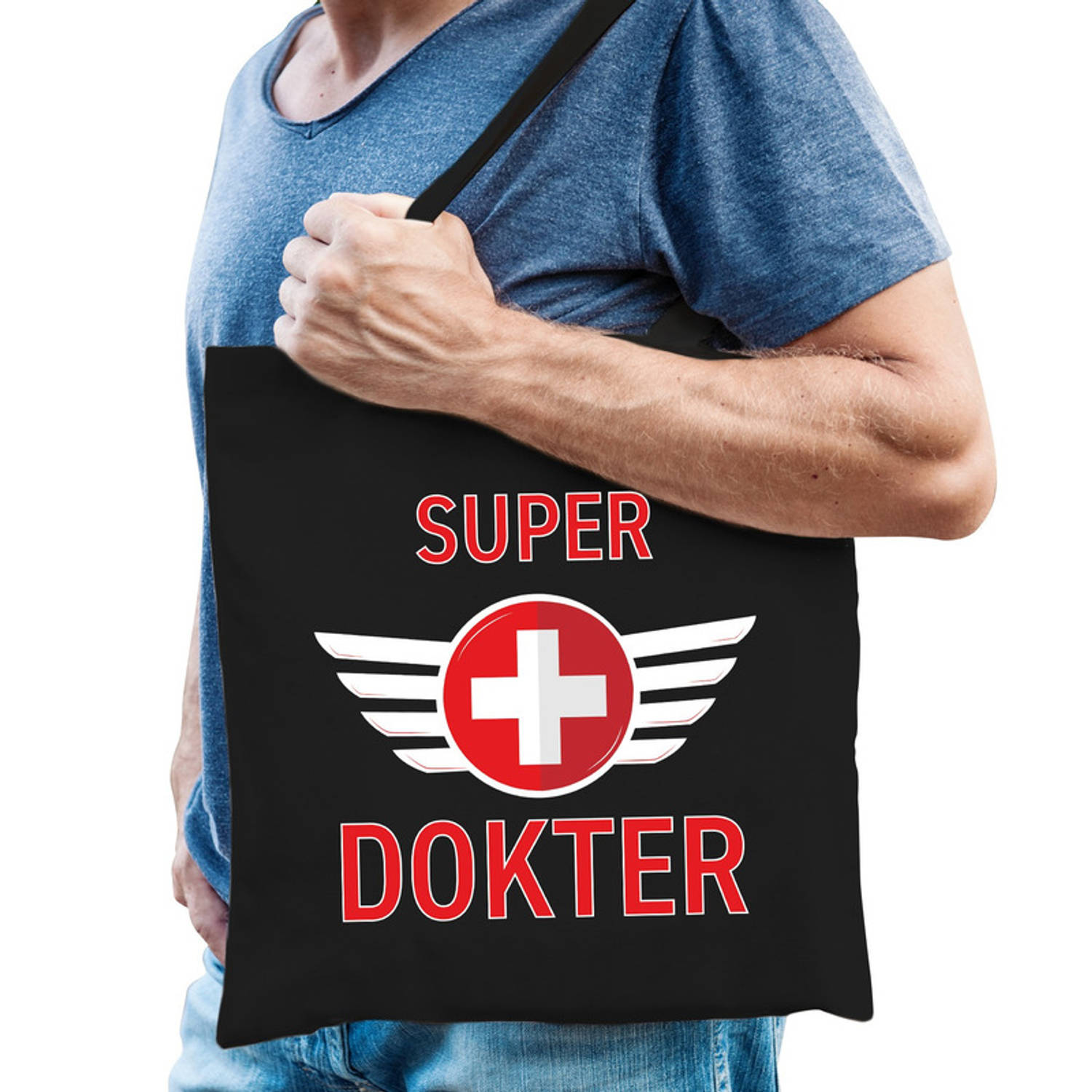 Super dokter cadeau tas zwart voor heren Feest Boodschappentassen