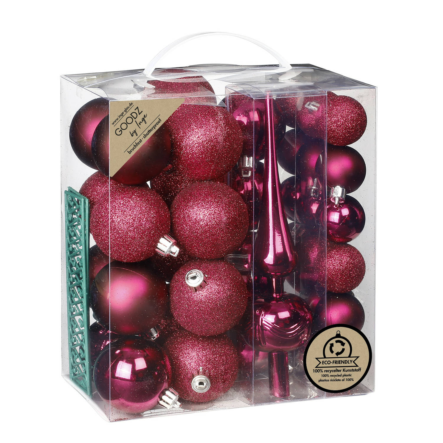 Inge Christmas kerstballen -39-dlg- bessen roze kunststof met piek Kerstbal