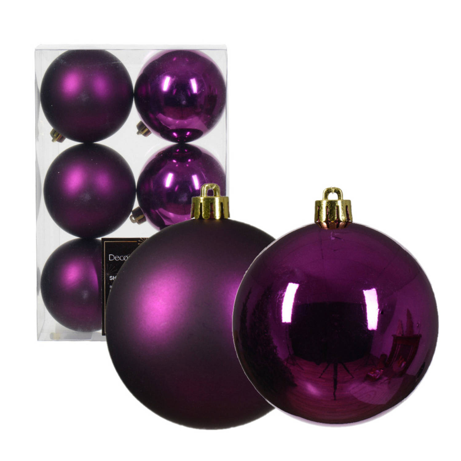 Decoris kerstballen 6x paars 8 cm -kunststof Kerstbal