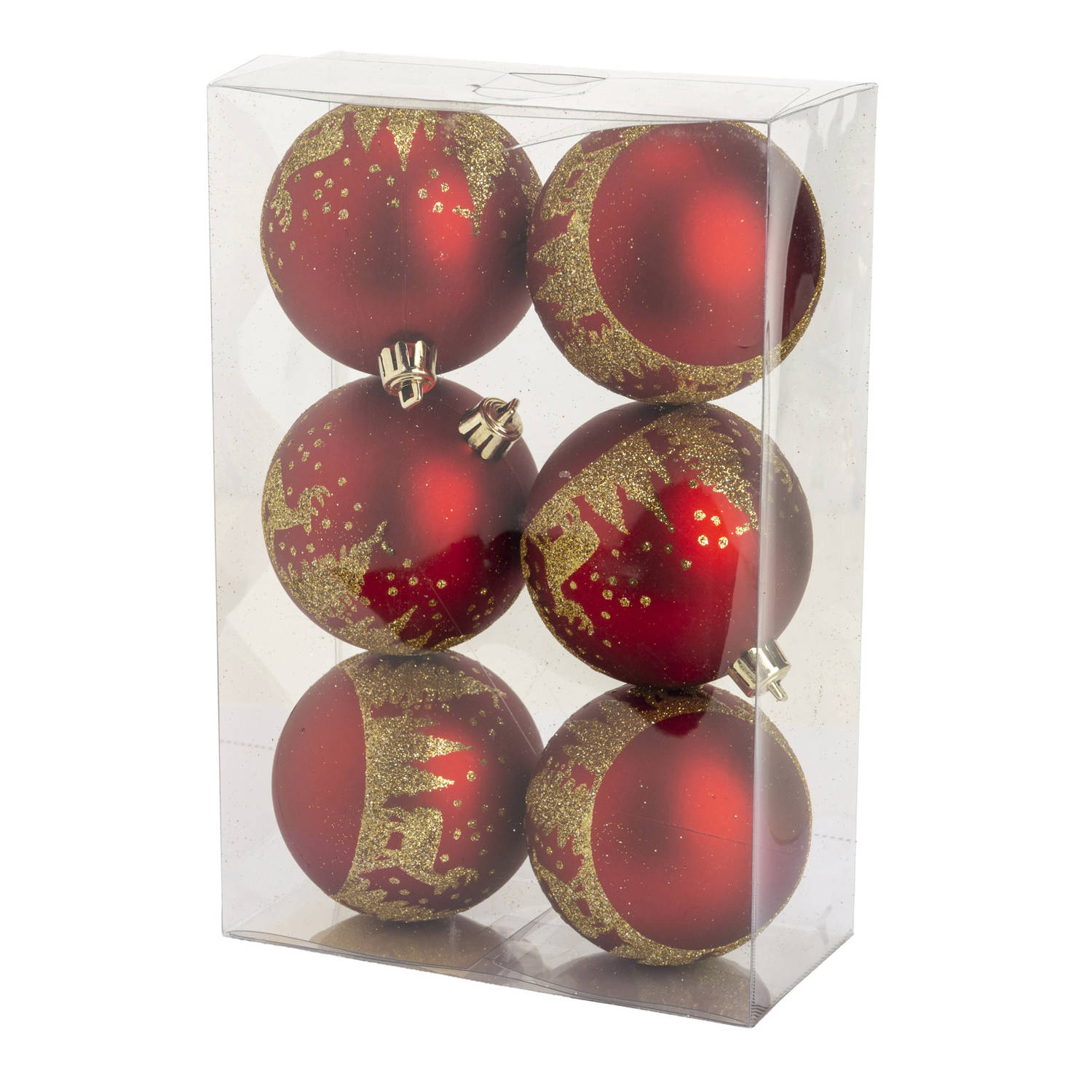 Cosy @ Home kerstballen gedecoreerd 6x 8 cm kunststof -rood-goud Kerstbal