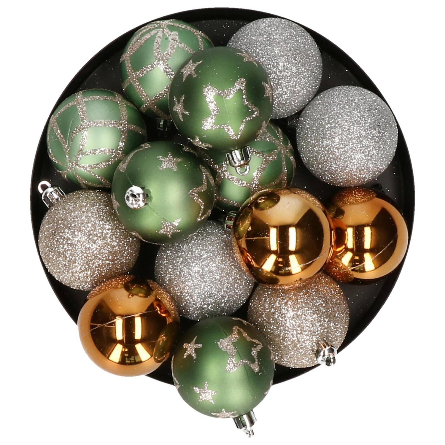 Atmosphera kerstballen - 15x -D5 cm - mix groen/champagne - plastic - Kerstbal