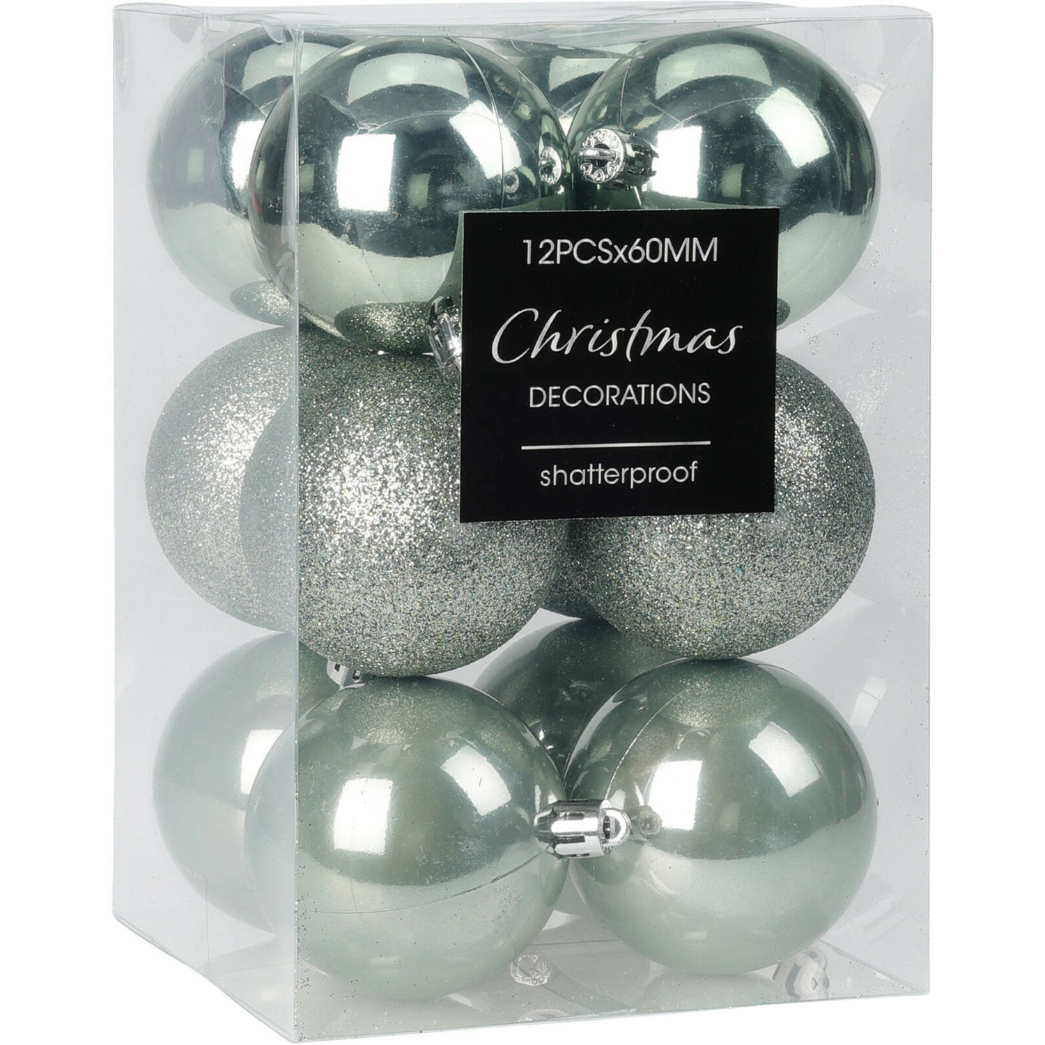 Christmas Decoration kerstballen 12x -6 cm-kunststof -mint groen