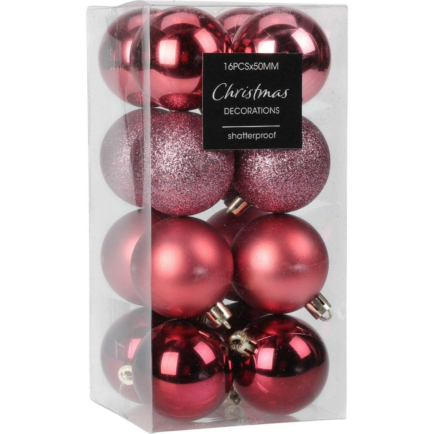 Christmas Decoration kleine kerstballen 24x -3cm-kunststof -roze
