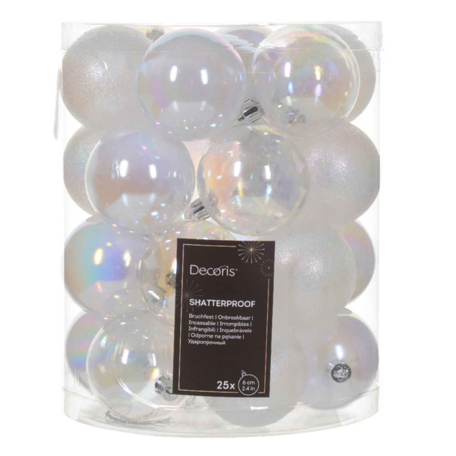 Decoris kerstballen - 25x stuks - 6 cm -kunststof - transparant parelmoer