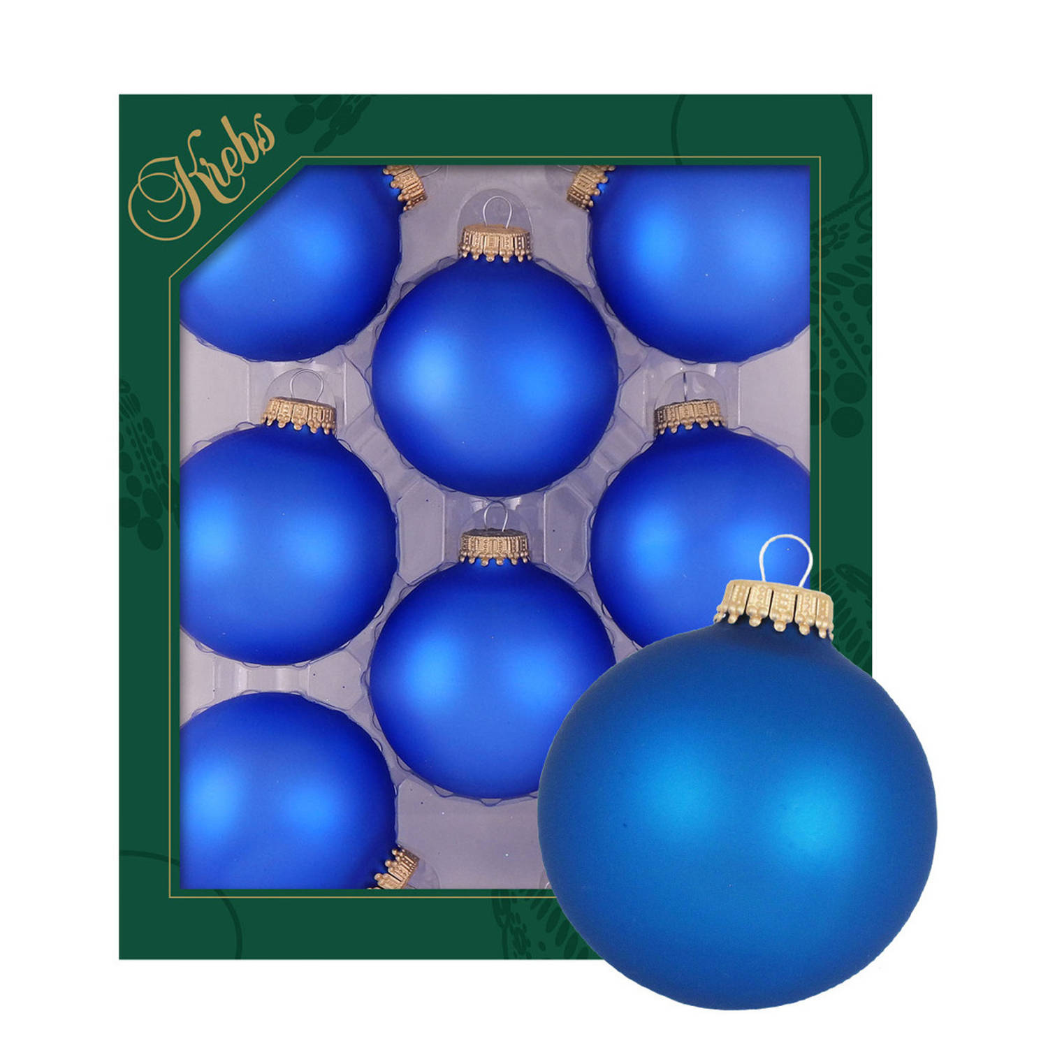 Krebs kerstballen 8x stuks velvet blauw glas 7 cm mat Kerstbal