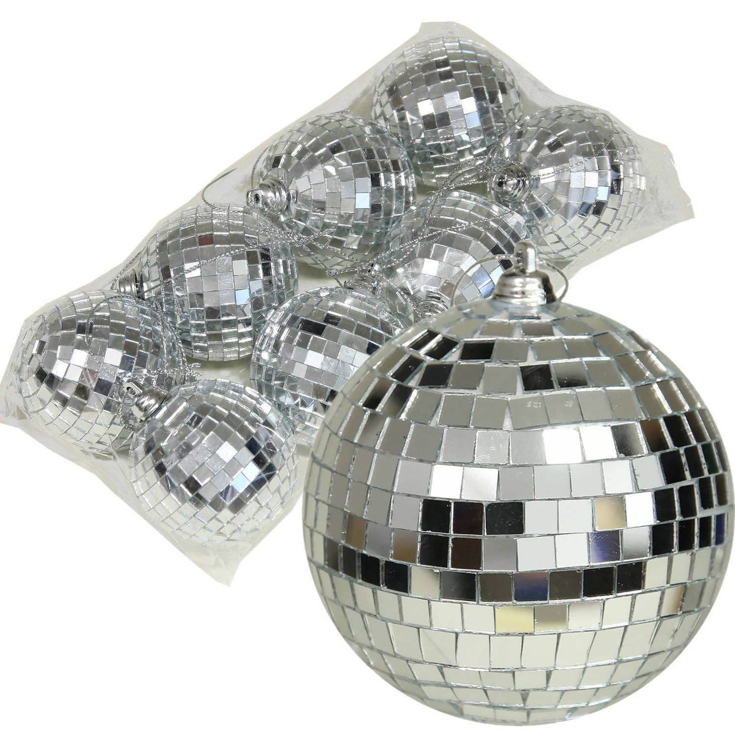 Othmar Decorations discobal kerstballen -8x- zilver -6cm -kunststof -spiegelbol