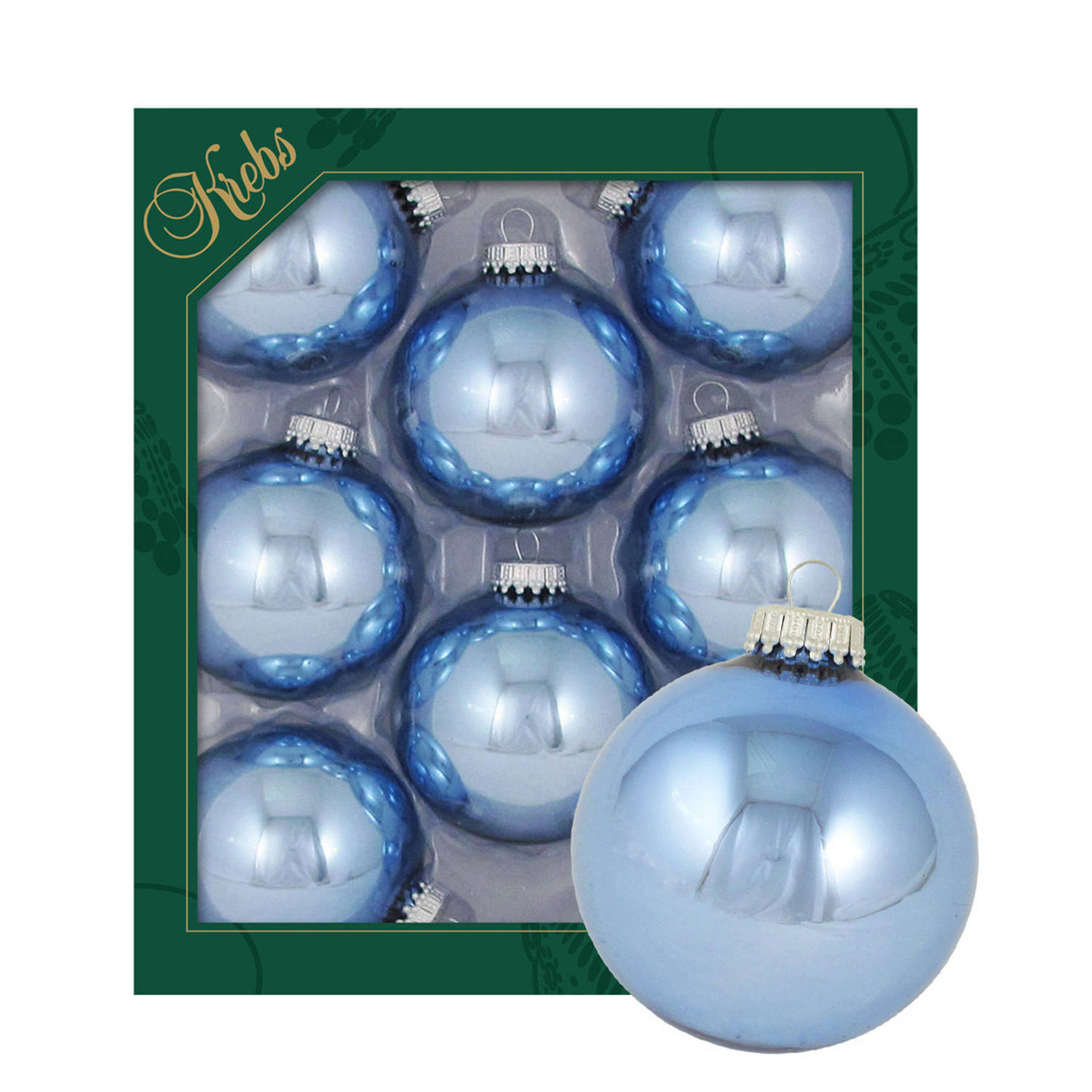 Krebs kerstballen 8x stuks ijsblauw glas 7 cm glans Kerstbal