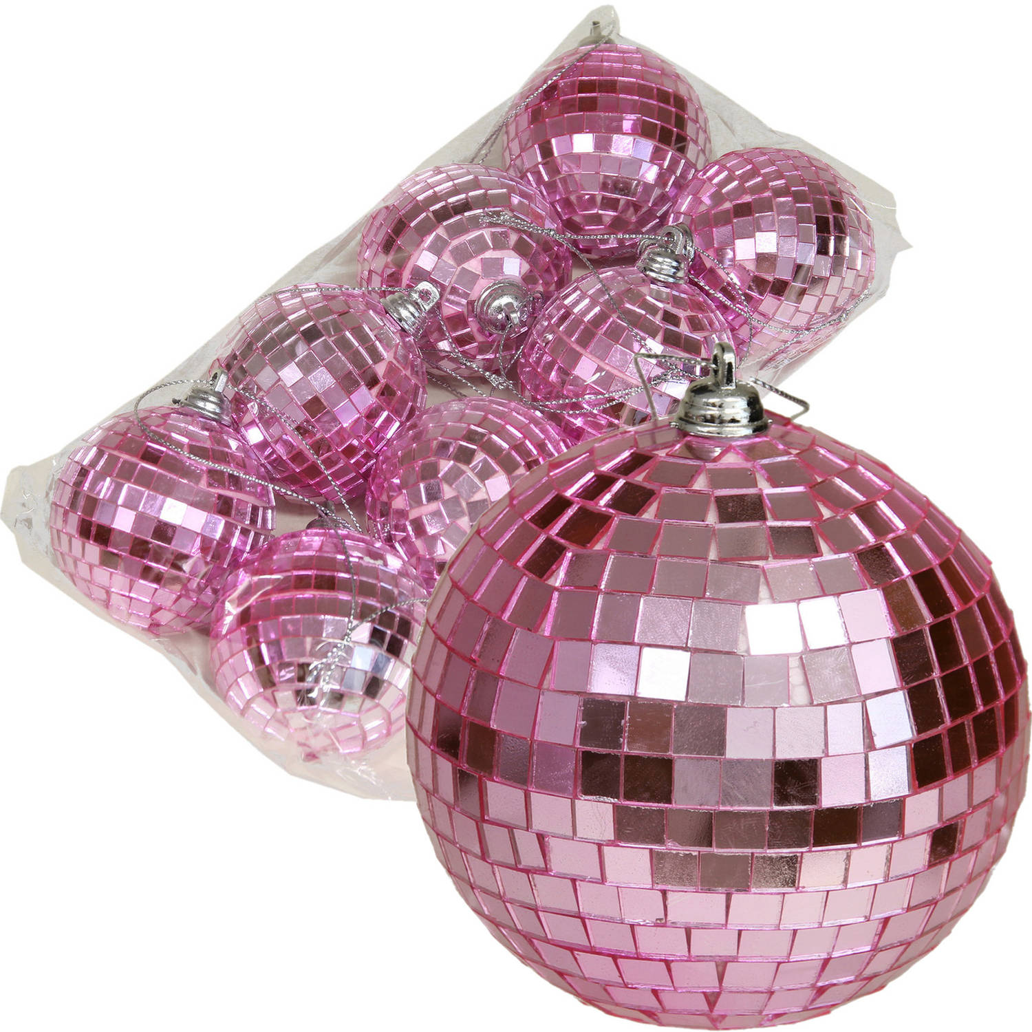 Othmar Decorations discobal kerstballen - 8x - roze -6 cm -kunststof