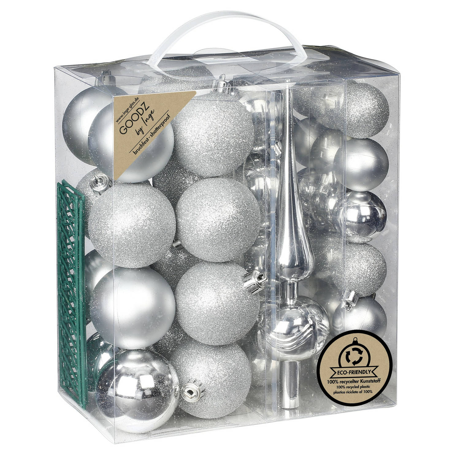 Inge Christmas kerstballen -39-dlg- zilver kunststof met piek Kerstbal