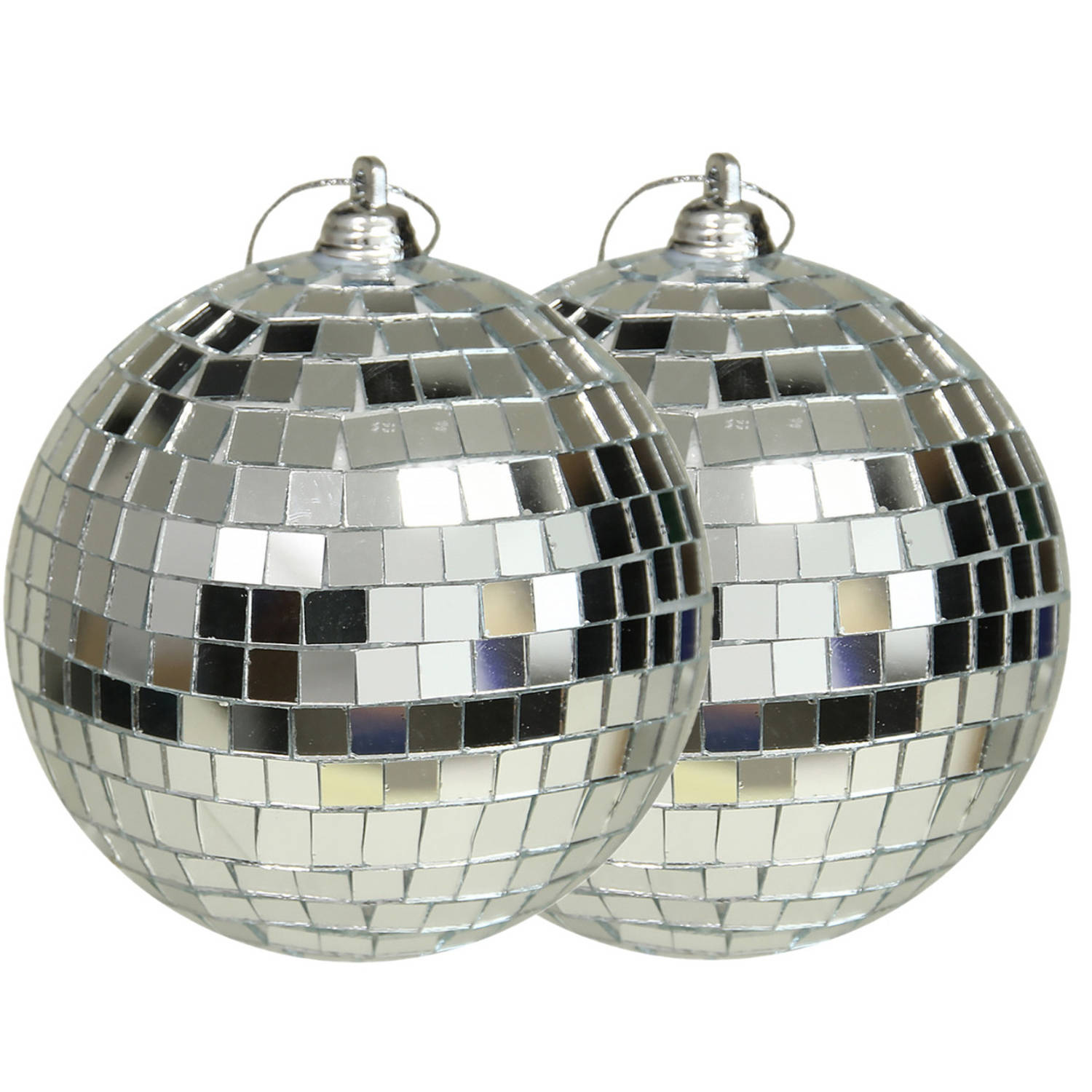Othmar Decorations disco kerstballen 2x zilver 10 cm kunststof Kerstbal