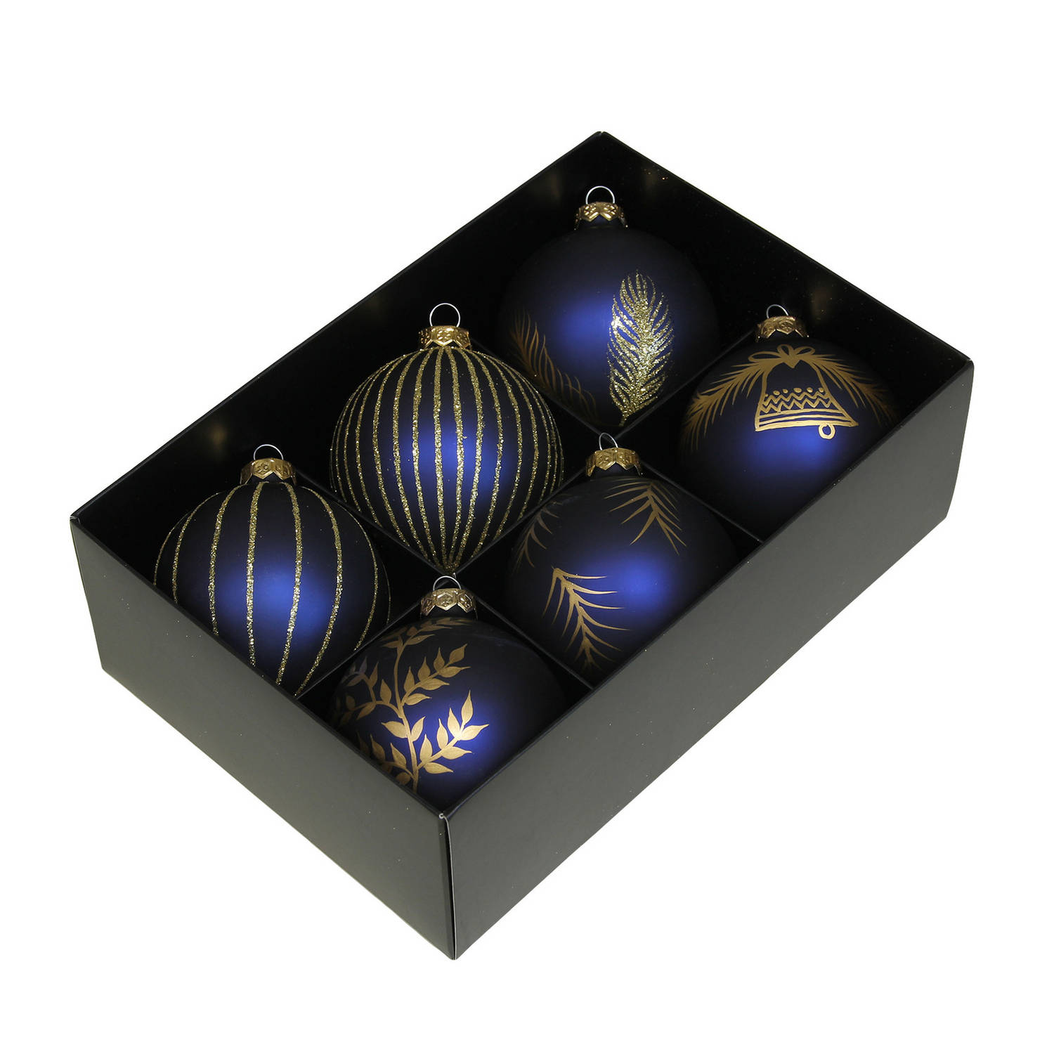 Othmar Decorations gedecoreerde kerstballen -6x -donkerblauw -glas 8cm