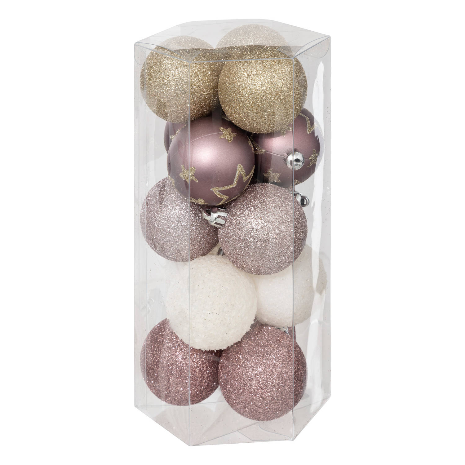 Atmosphera kerstballen 15x -D5 cm mix roze-champagne plastic Kerstbal