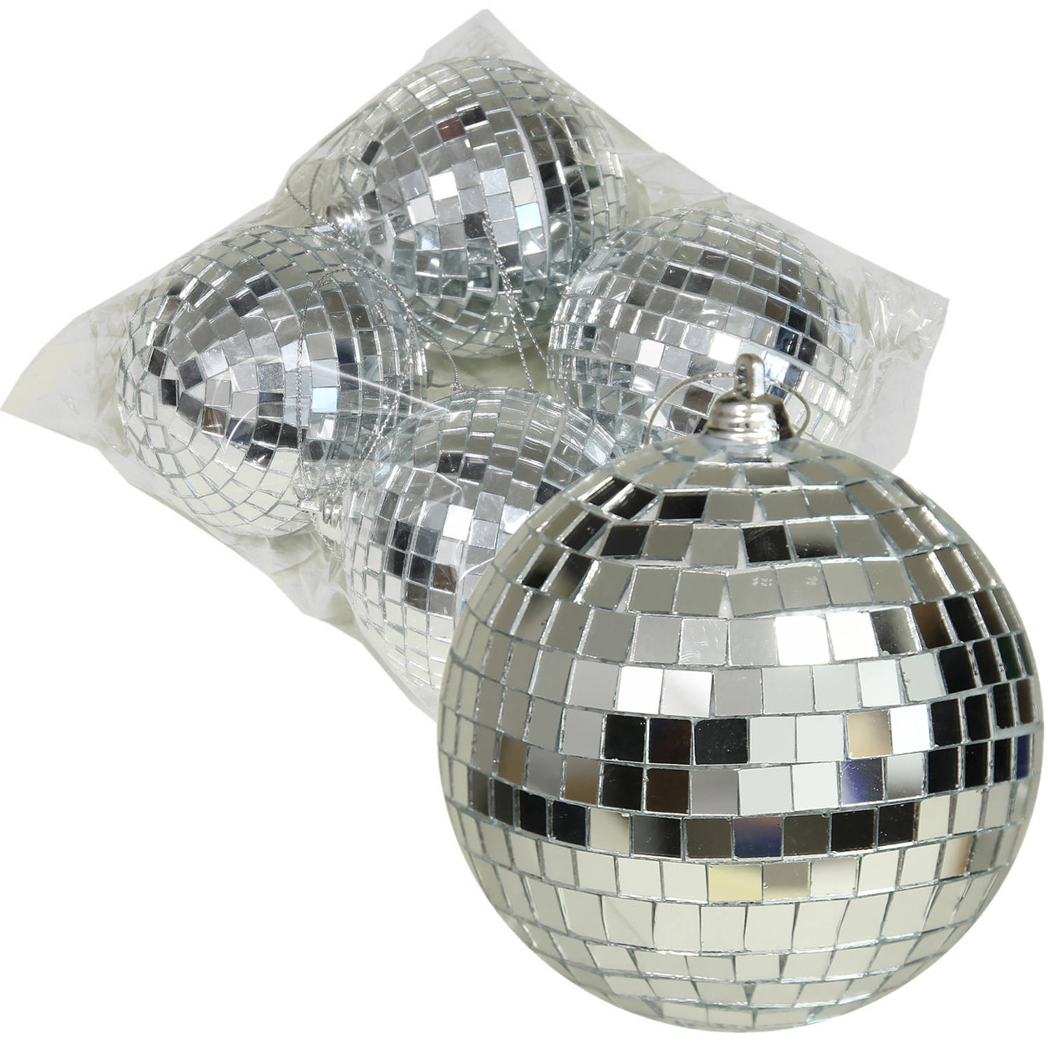 Othmar Decorations Discobal kerstballen - 4x st- zilver - 8 cm - kunststof -spiegelbol