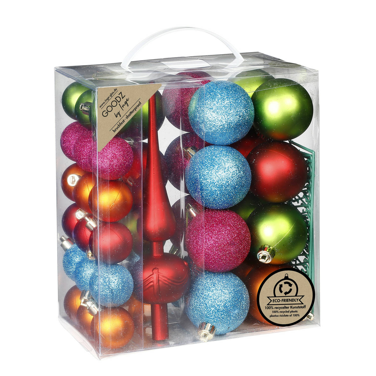 Inge Christmas kerstballen -39-dlg- gekleurd kunststof met piek Kerstbal