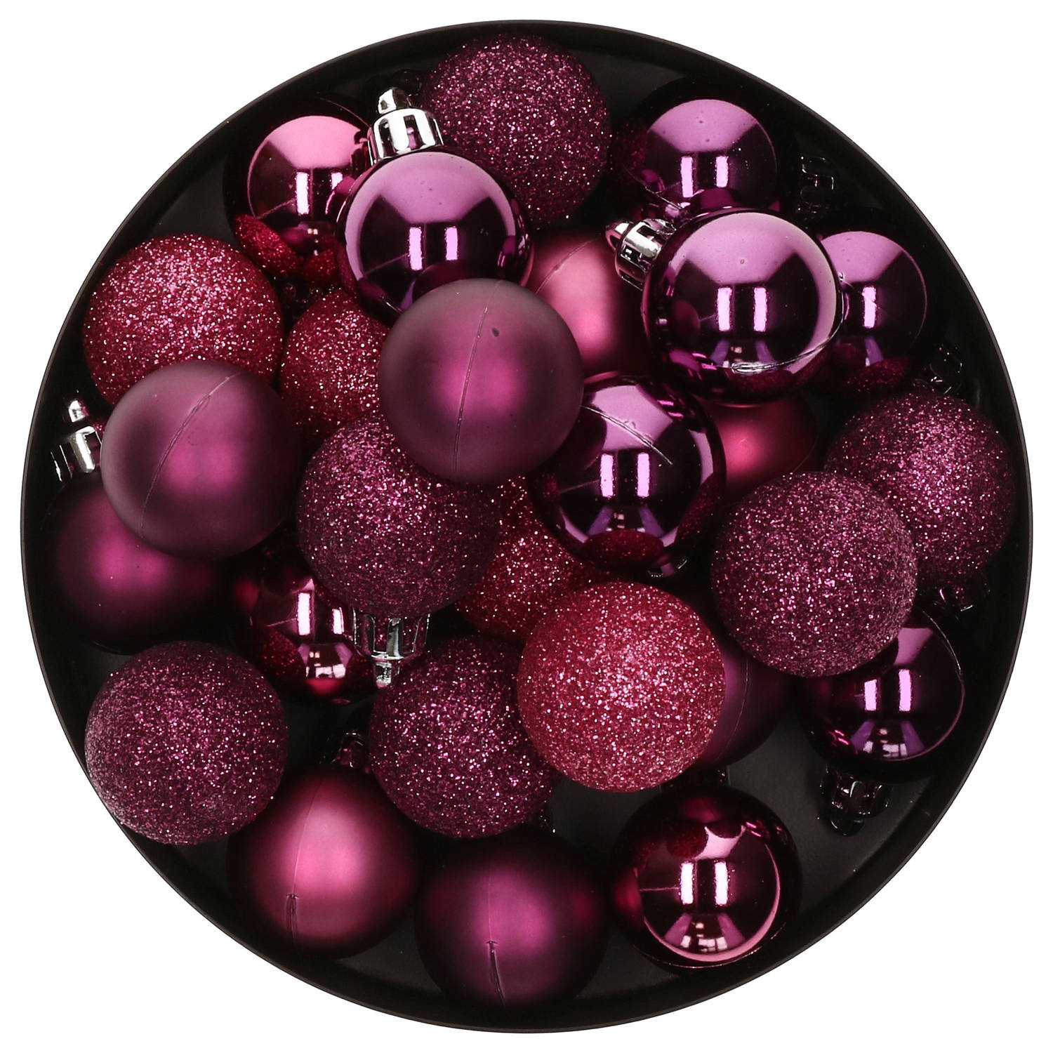 Atmosphera kerstballen 18x stuks framboos roze kunststof 3 cm Kerstbal