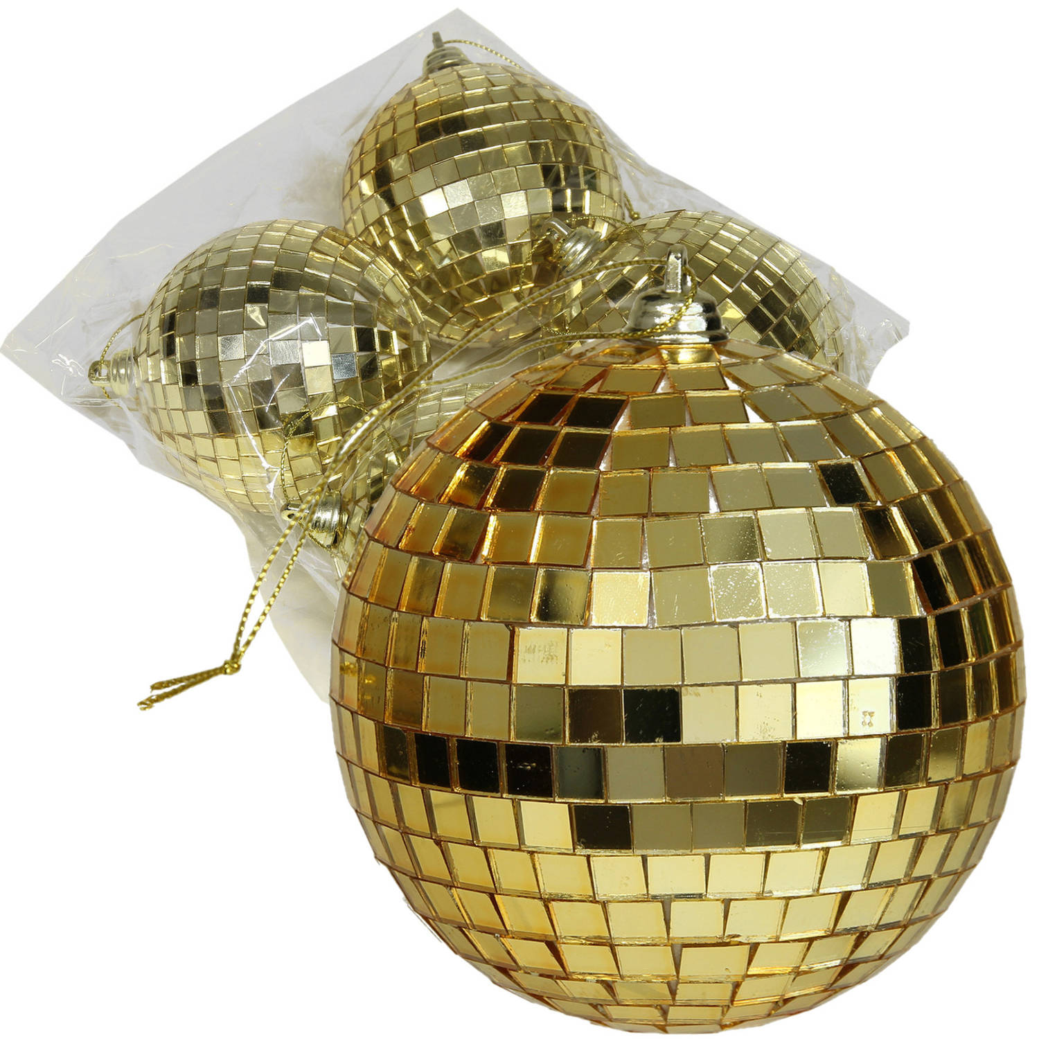 Othmar Decorations discobal kerstballen- 4x- goud -8 cm -kunststof- spiegelbol