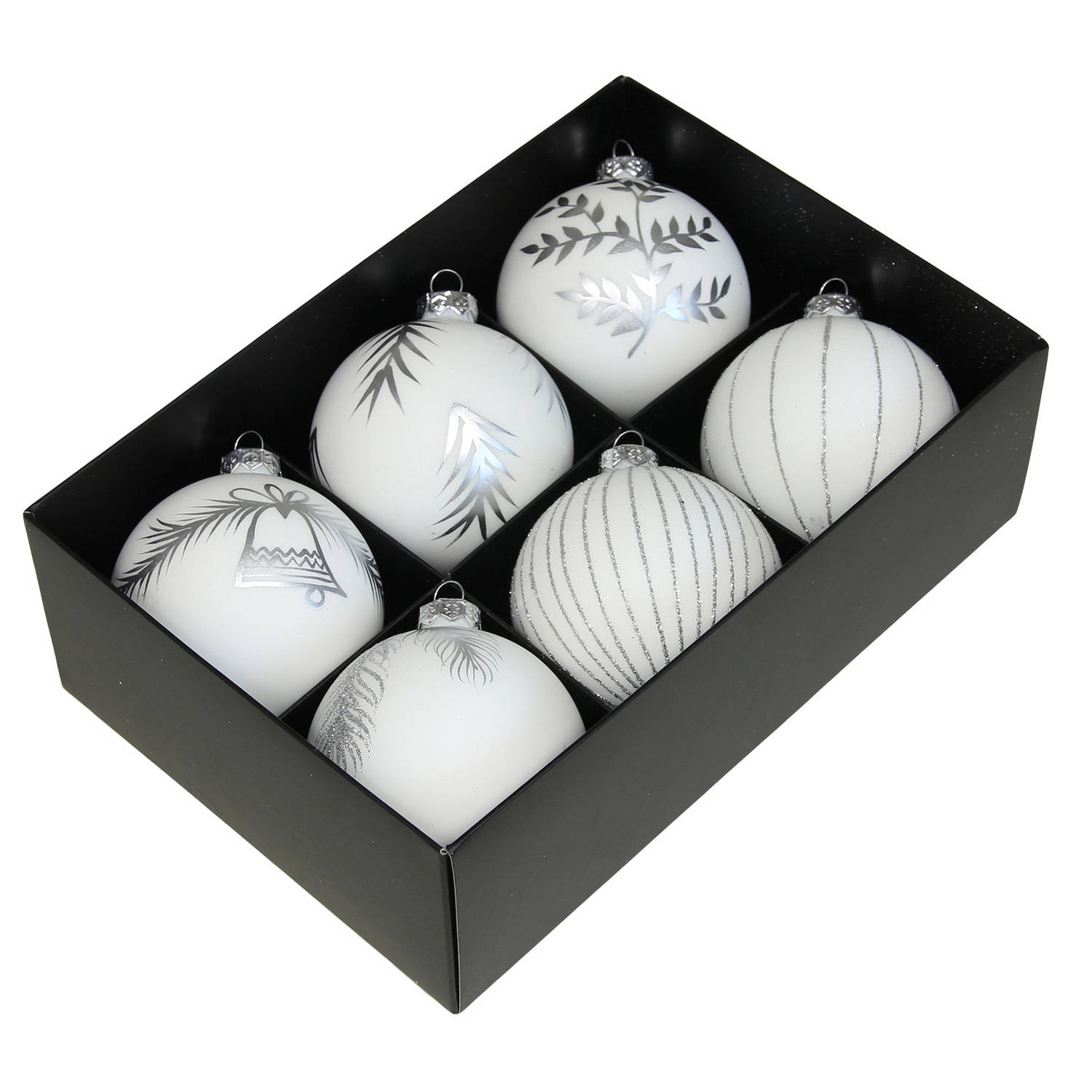 Othmar Decorations luxe gedecoreerde kerstballen -6x -wit -glas -8 cm