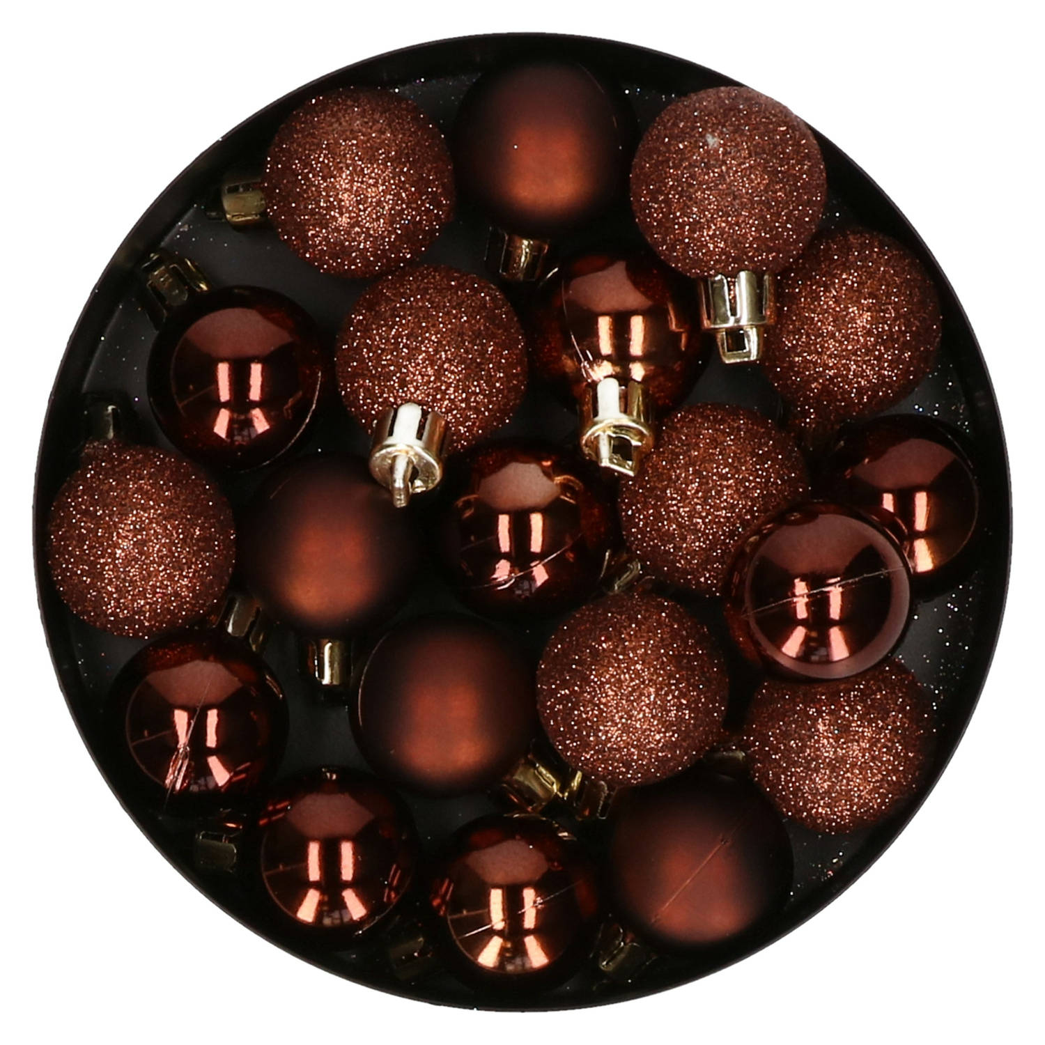 Cosy at Home kleine kerstballen 20x st 3 cm -kunststof -donkerbruin Kerstbal