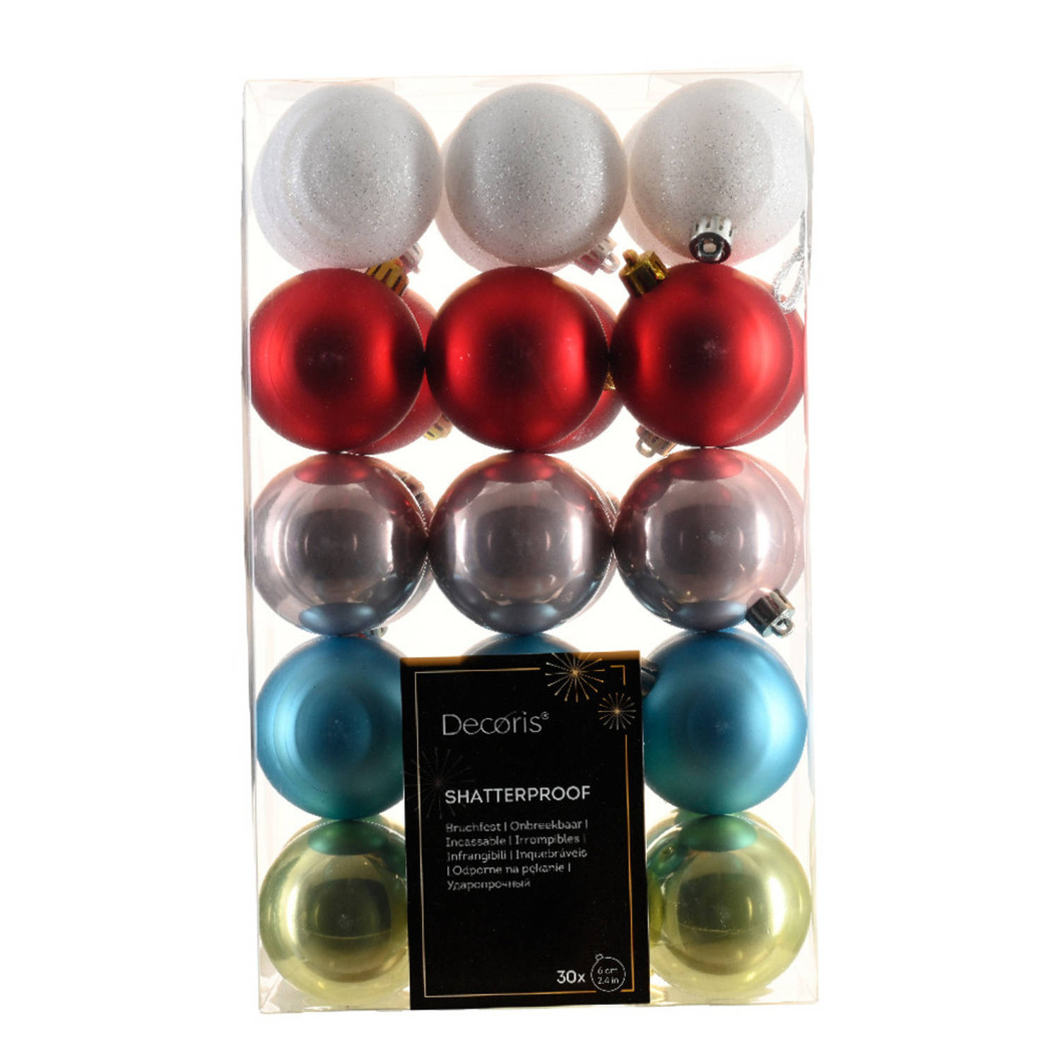 Decoris kerstballen 30x multi gekleurd 6 cm -kunststof Kerstbal