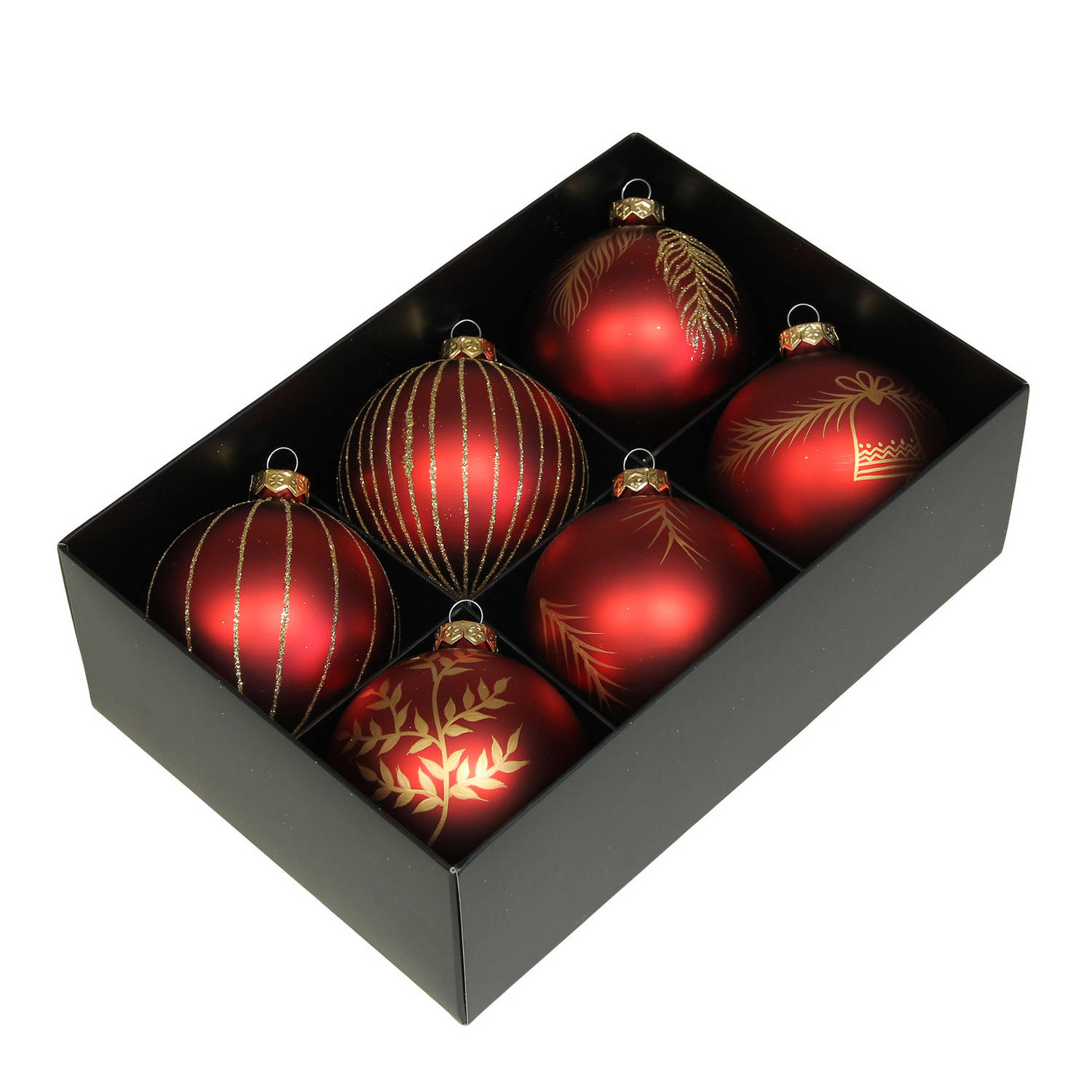 Othmar Decorations luxe gedecoreerde kerstballen -6x -rood -glas -8 cm