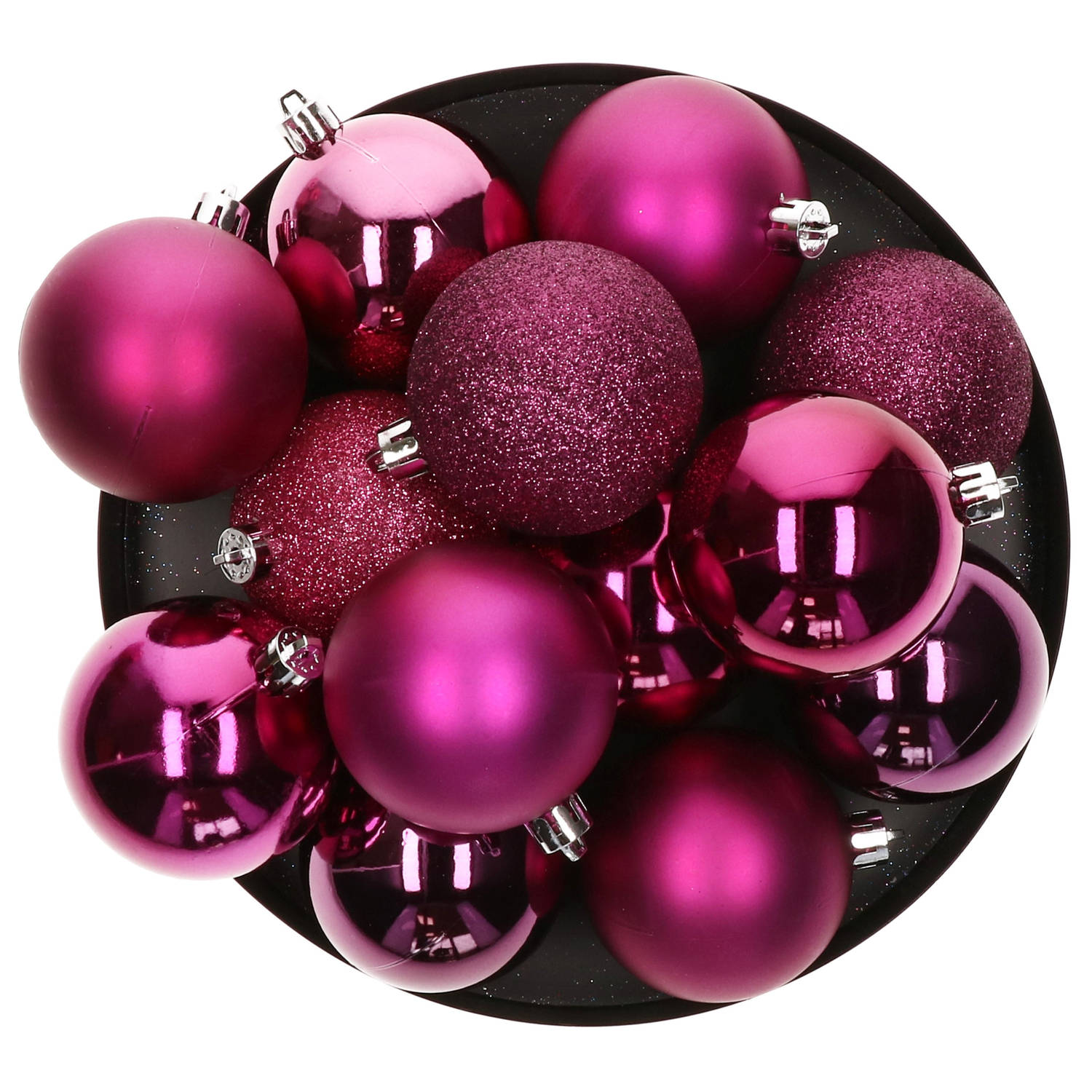 Atmosphera kerstballen - 8x stuks - framboos roze - kunststof - 7 cm - Kerstbal