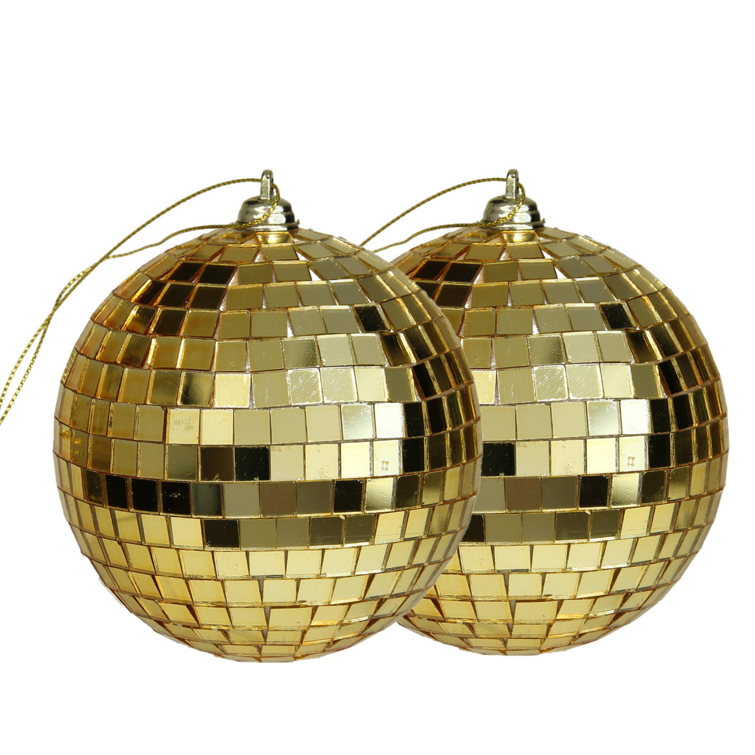 Othmar Decorations discobal kerstballen - 2x - goud -10 cm -kunststof