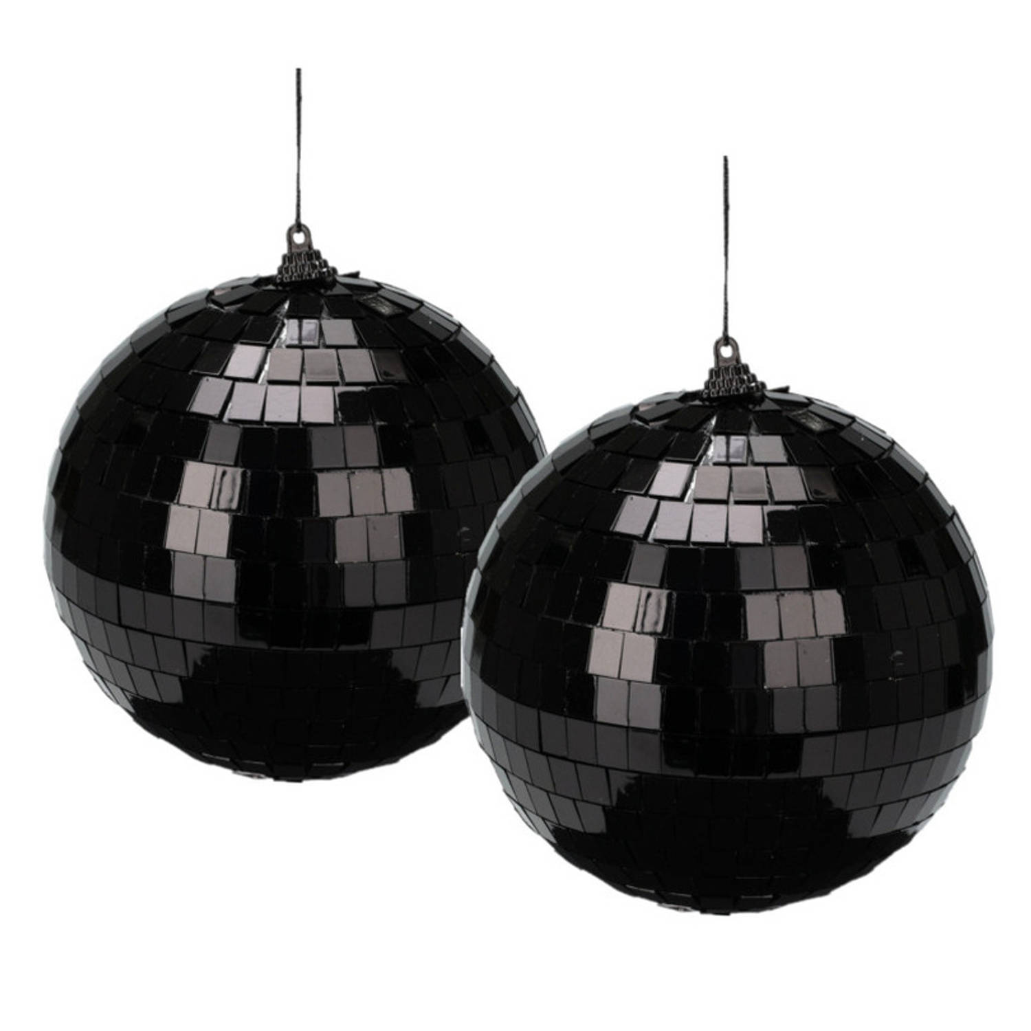 Christmas Decoration disco kerstbal 2x st- zwart 18 cm kunststof Kerstbal