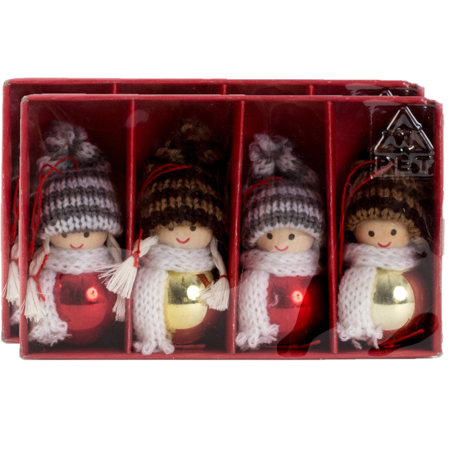 IKO kersthangers-kerstballen -poppetjes- gekleurd 8x hout Kersthangers